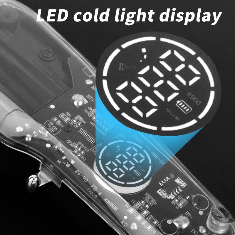 Прозрачная профессиональная электрическая машинка для стрижки волос с многоскоростной регулировкой и ЖК-дисплеем