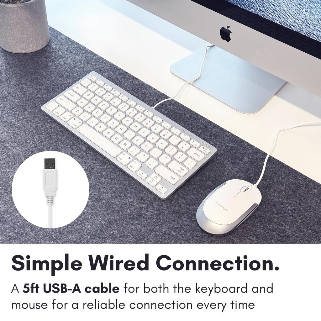 MACALLY mac Клавиатура USB A Проводная Компактный размер US раскладка Совместима с Mac Windows Тихие ножничные переключатели Полноразмерная 78 клавиш Работа из дома Мышь