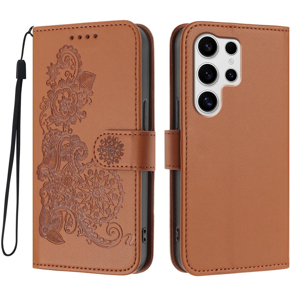 For Samsung Galaxy S25 Ultra Phone Cases Mandala Flower Leather Wallet Mobile Cover with Strap