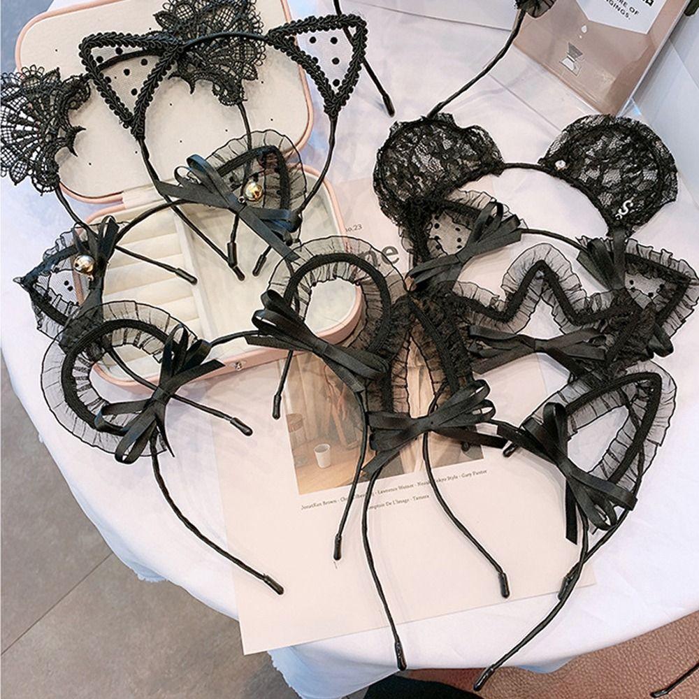 Stage Hair Accessories Large Bow Hair Hoop Lace Cute Headband Retro Cat Ear Hair Band