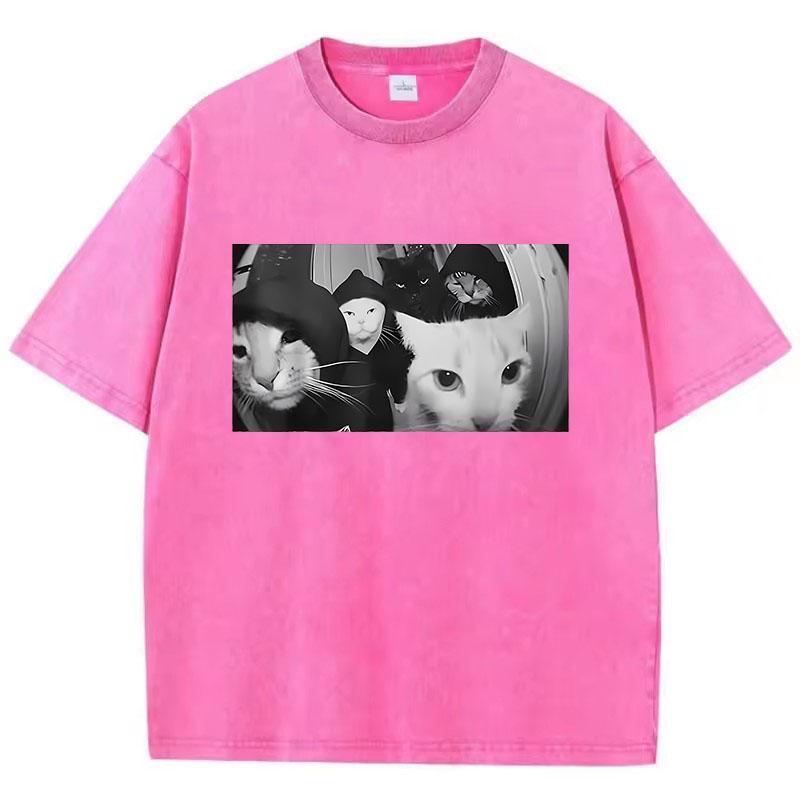 Модная Футболка Винтажная Стиранная Хлопковая Футболка Streetwear Кот Курящий Графическая Футболка Повседневная Streetwear Весна Лето