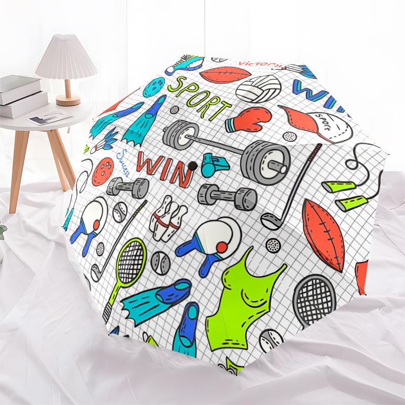 1pc Sports Equipment Print Automatic Umbrella Portable Home Essential Umbrella, Iron Umbrella Structure Suitable for All Seasons yy251123111