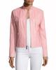 Pink High Quality Women's 100% Authentic Lambskin Leather Jacket Silver Zip Coat