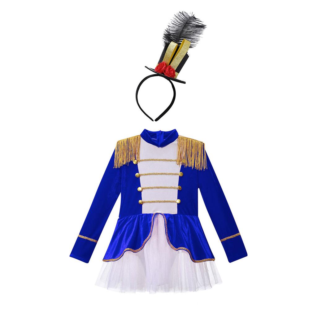 Костюм Дрессировщицы на Хэллоуин для Девочек Цирковое Платье-пачка с Цилиндром, Кисточками на Плечах и Леотардом для Косплея