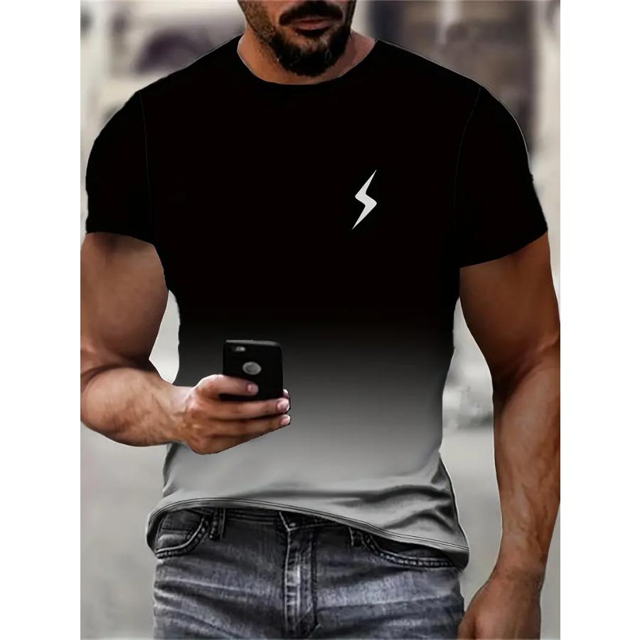 Футболка мужская с графическим принтом ярких градиентных цветов - футболка с коротким рукавом и круглым вырезом из удобной ткани