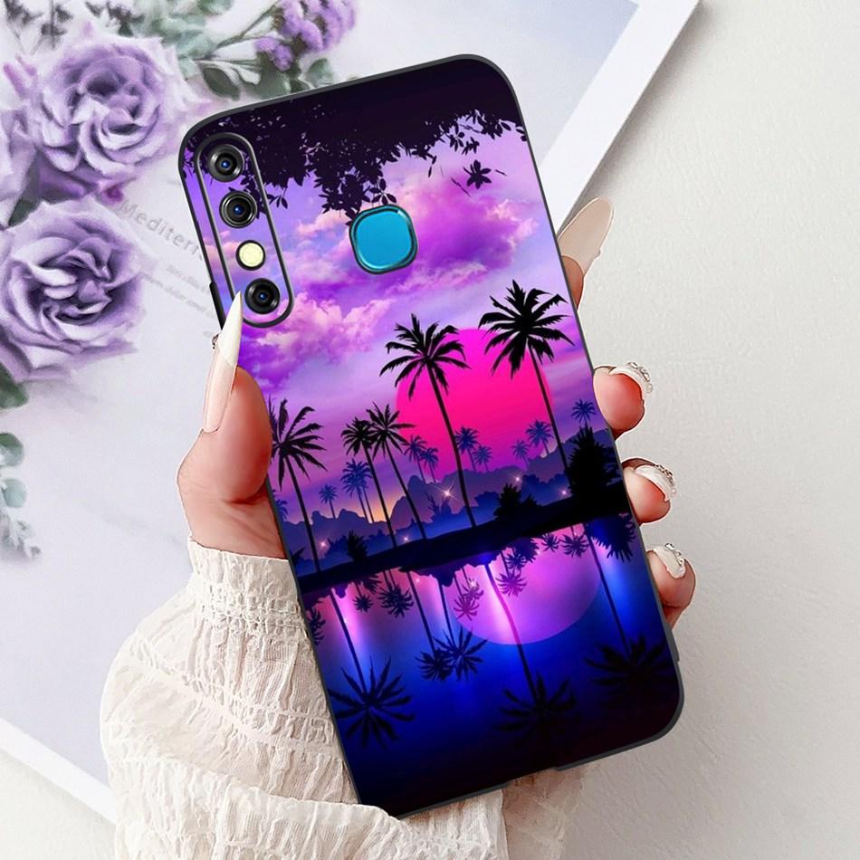 For Infinix Hot 8 Phone Case Hot 8 Lite Hot8 X650 X650C X650B X650D Elegant Floral Cat Pattern Black Silicone Soft TPU Cases