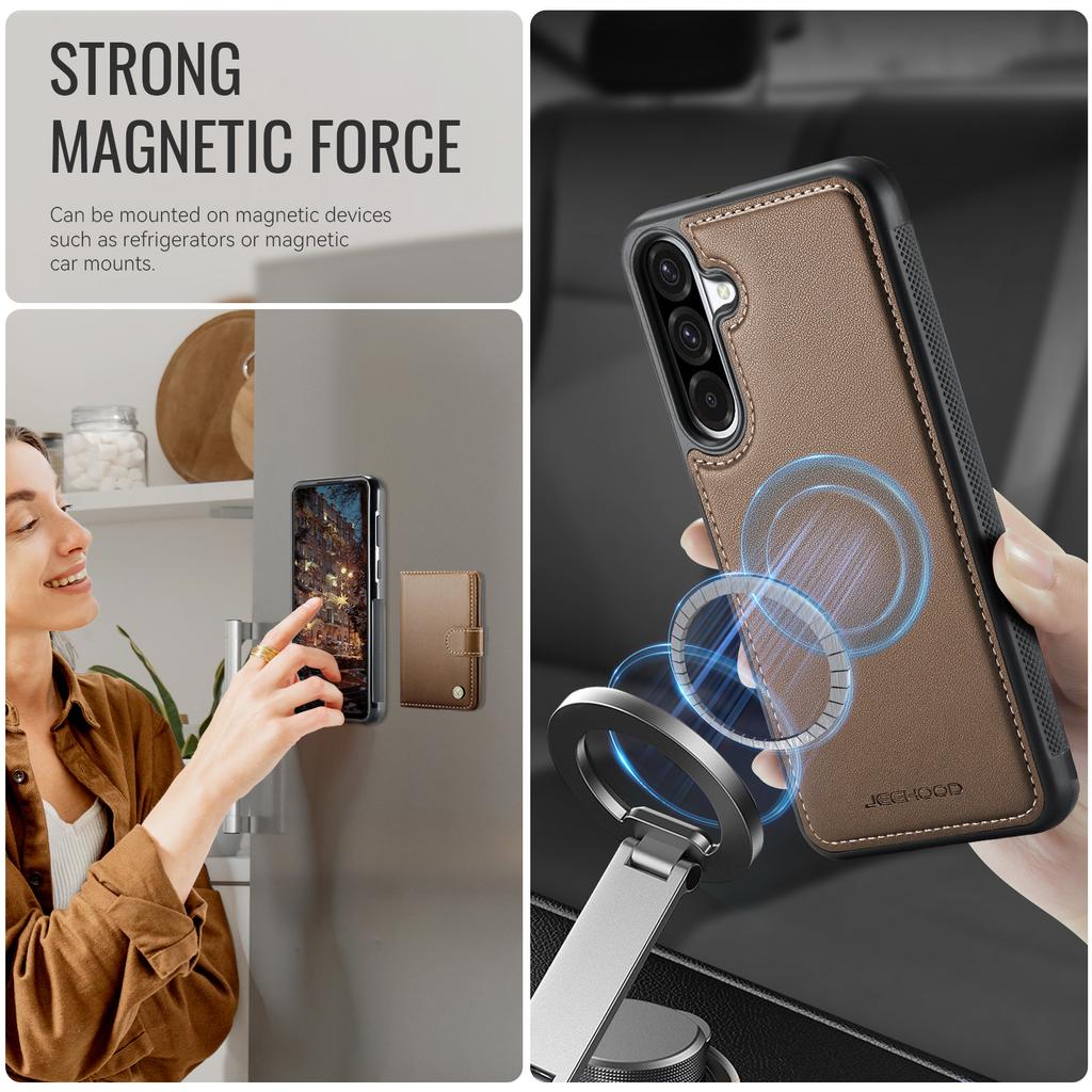 For Samsung Galaxy A36 5G Case JEEHOOD J09 RFID Blocking Card Holder Leather Back Phone Cover Magnetic Case