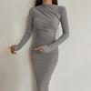 New Autumn and Winter Women's Fashion Round Neck Long Sleeve Slim Fit Hip Solid Color Temperament Dress