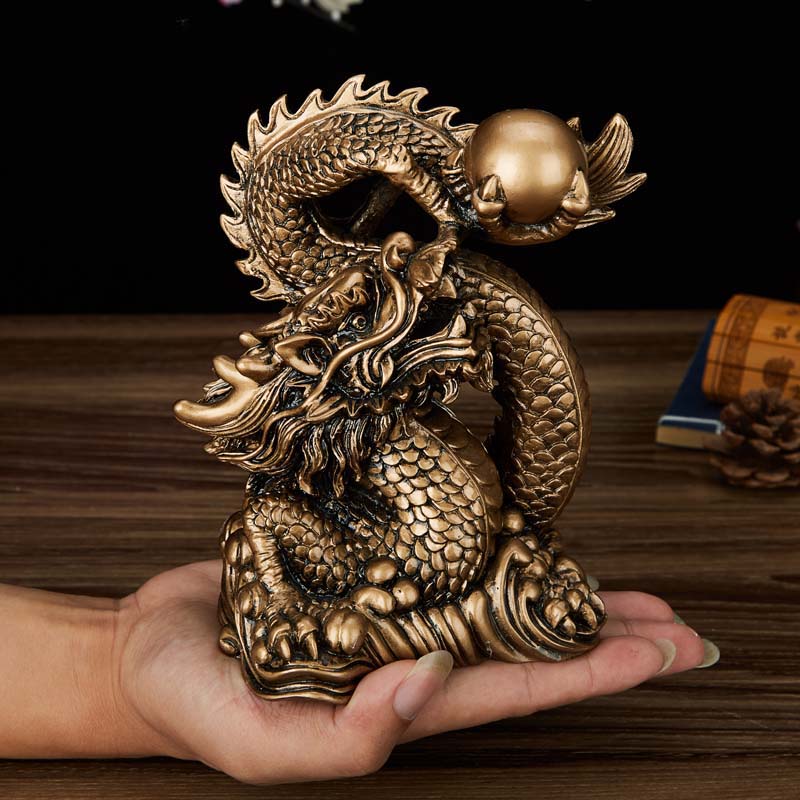 Скульптура статуэтка Счастливый Дракон из смолы Китайский талисман ornaments Tamron Аксессуары для домашнего декора Золотой цвет и античная медь