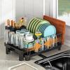 Carbon Steel Dish Drying Rack Adjustable Kitchen Plates Organizer With Drainboard Over Sink Countertop Cutlery Storage Holder