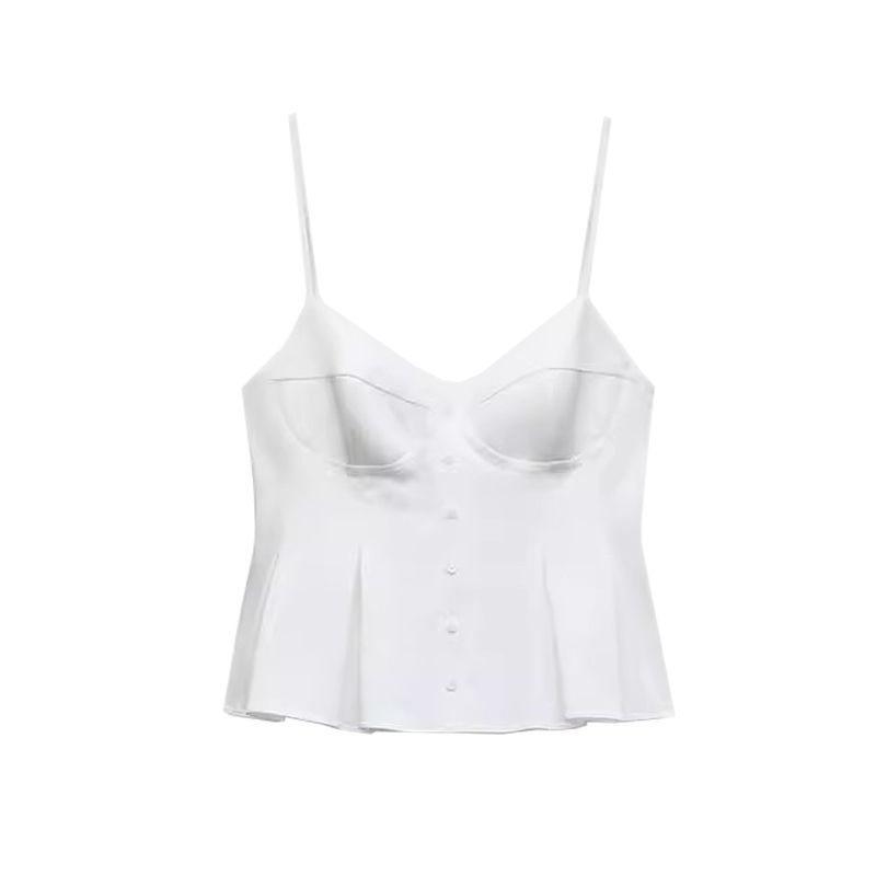 Spring New Women's Clothing French Style Design Multi-Color Selection Small Pleated Poplin Camisole Short Top 2178083