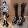 Long Boots for Women, But Over the Knee, New Autumn and Winter Knight Boots, Small Inner Height Increase, Thick Sole and Thin Lace-up High Tube