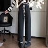 Women Spring Autumn Pants Elastic Drawstring High Waist Straight Wide Leg Long Pants with Pockets Casual Warm Trousers