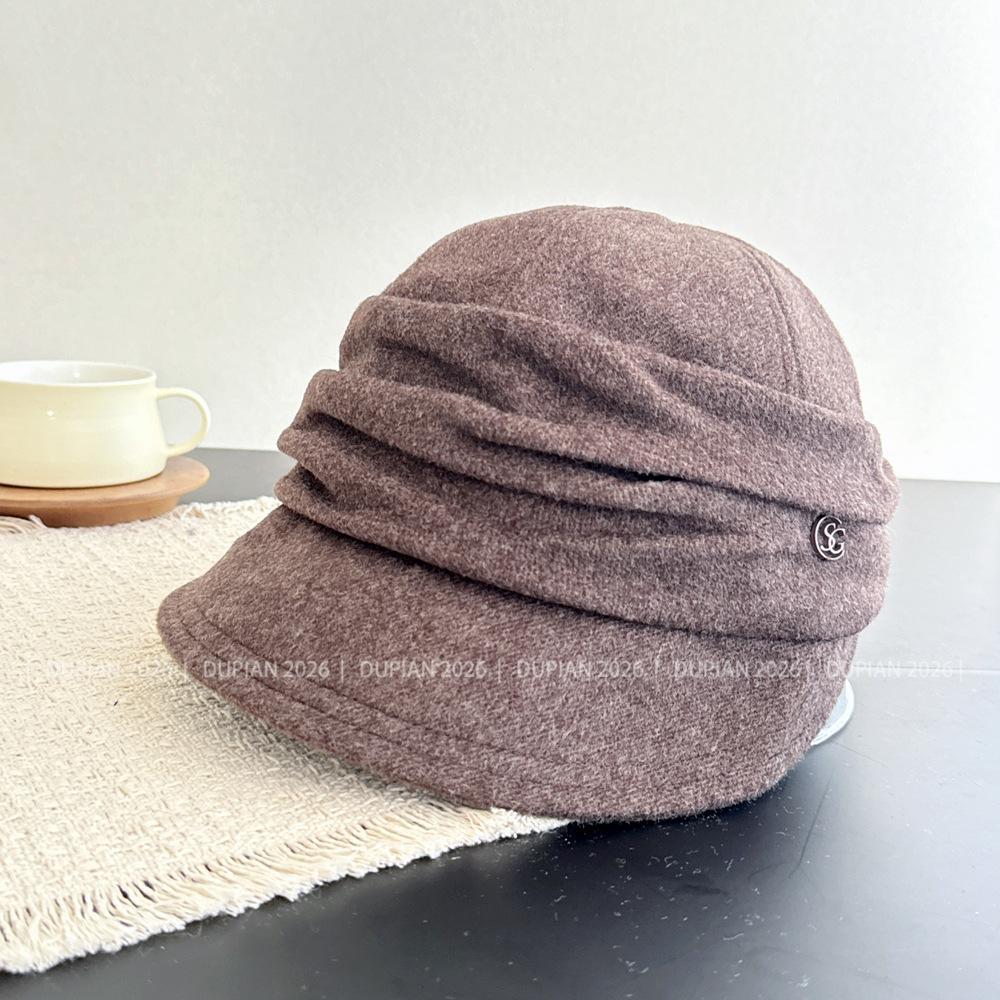 Literary pleated equestrian hat women's autumn and winter light luxury newsboy hat soft woolen cap thermal hat tide