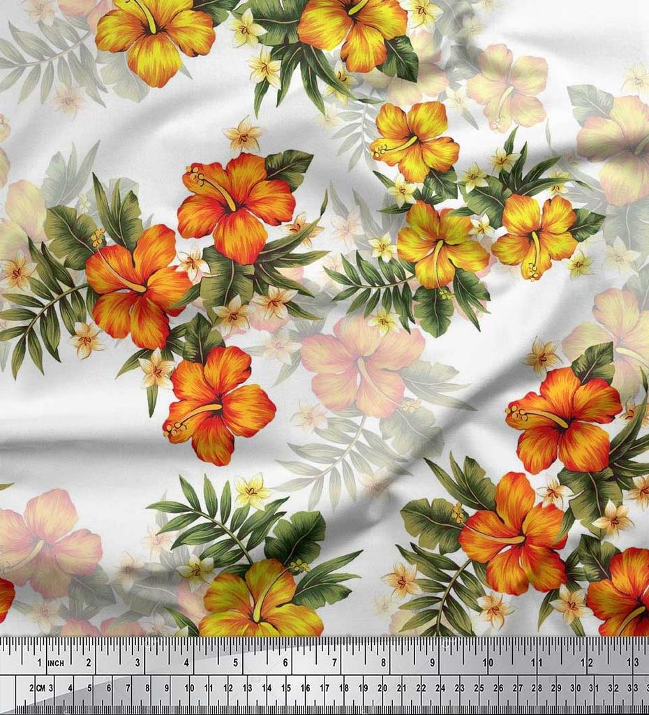 Soimoi Японская креп-сатиновая ткань с цветочным принтом и листьями, тропическая ткань, принты по метрам, 42 дюйма
