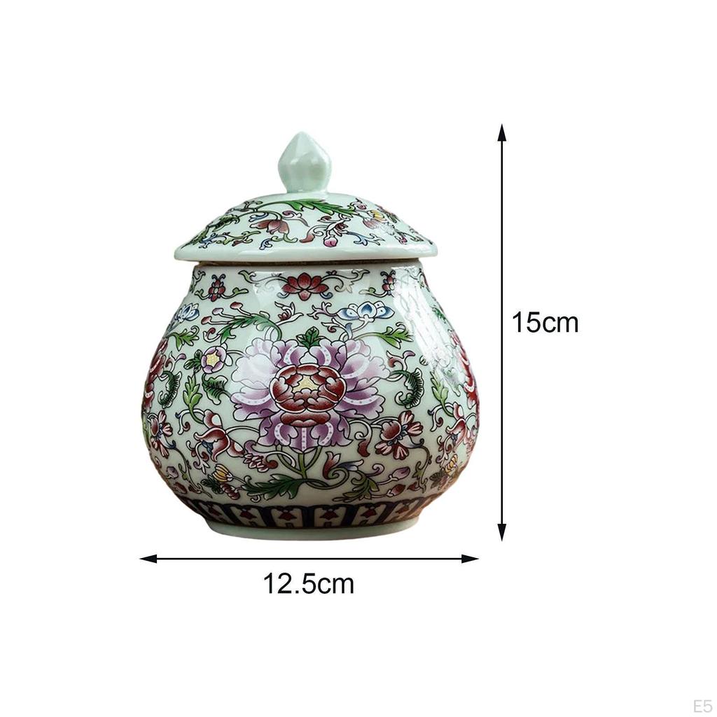Ceramic Ginger Jar with Lid, Chinese Temple Jar, Decorative Vase for Home Decor, Storage