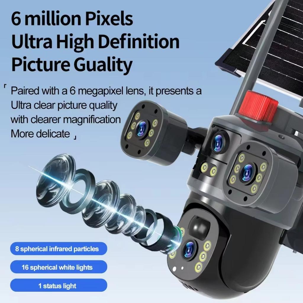 LS VISION V380PRO 4G Multi-Lens 3 Screen 12MP HD PIR Human Detection Outdoor Waterproof Ptz Cctv Ip Wifi Security 4g Sim Card Solar Panel Camera