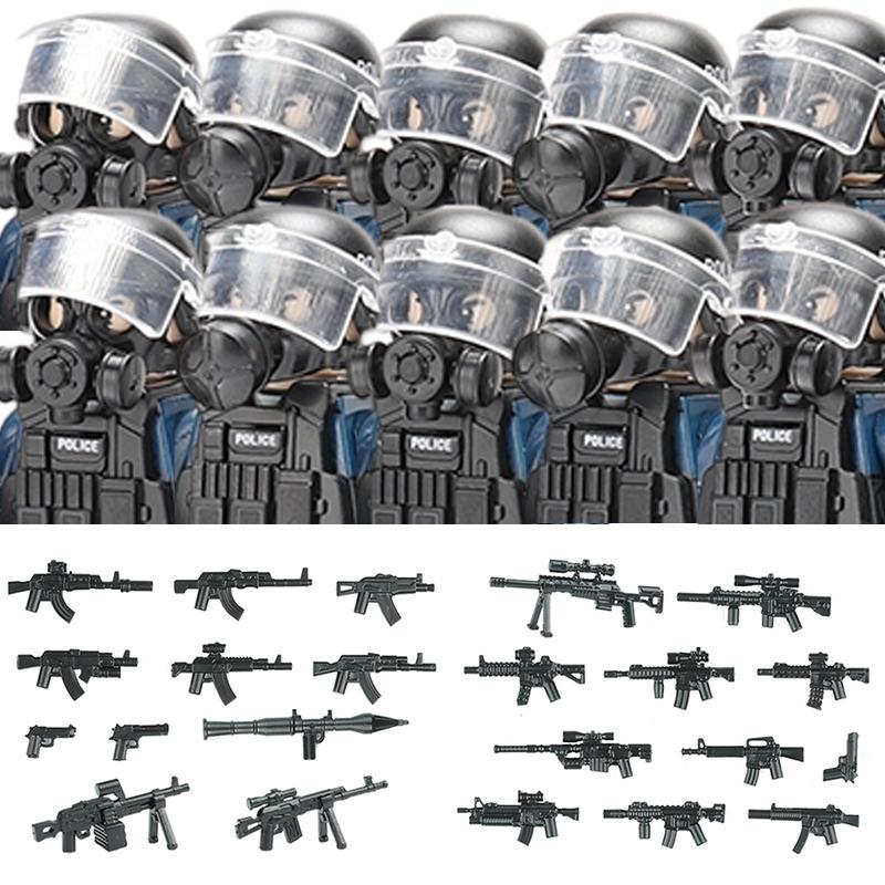Городская полиция Китай Спецназ Конструктор Штурмовой солдат Фигурки SWAT Маска газовой защиты Военное оружие Кирпичики Игрушки Дети