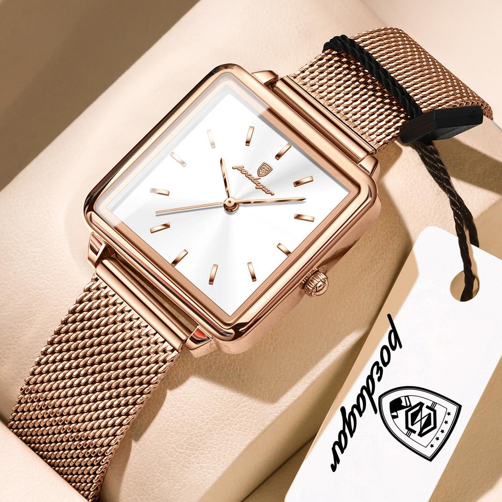 POEDAGAR Top Exquisite Ladies Clock Waterproof Stainless Steel Woman Wristwatch Square Quartz Elegant Women's Watches Reloj Gift