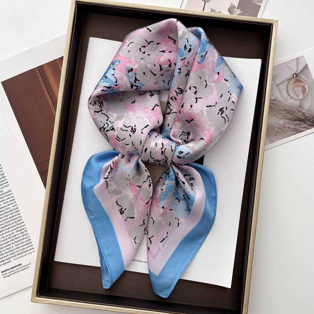 Luxury Floral Print Satin Women's 70cm Square Scarves Scarf Simple Bandana Small Hijab Wrap Hairbands Foulard Shawl