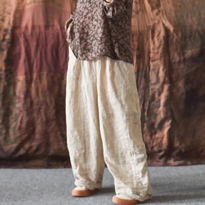 Женские винтажные широкие брюки, однотонные брюки высокого качества с эластичной резинкой на талии, весенние свободные повседневные брюки