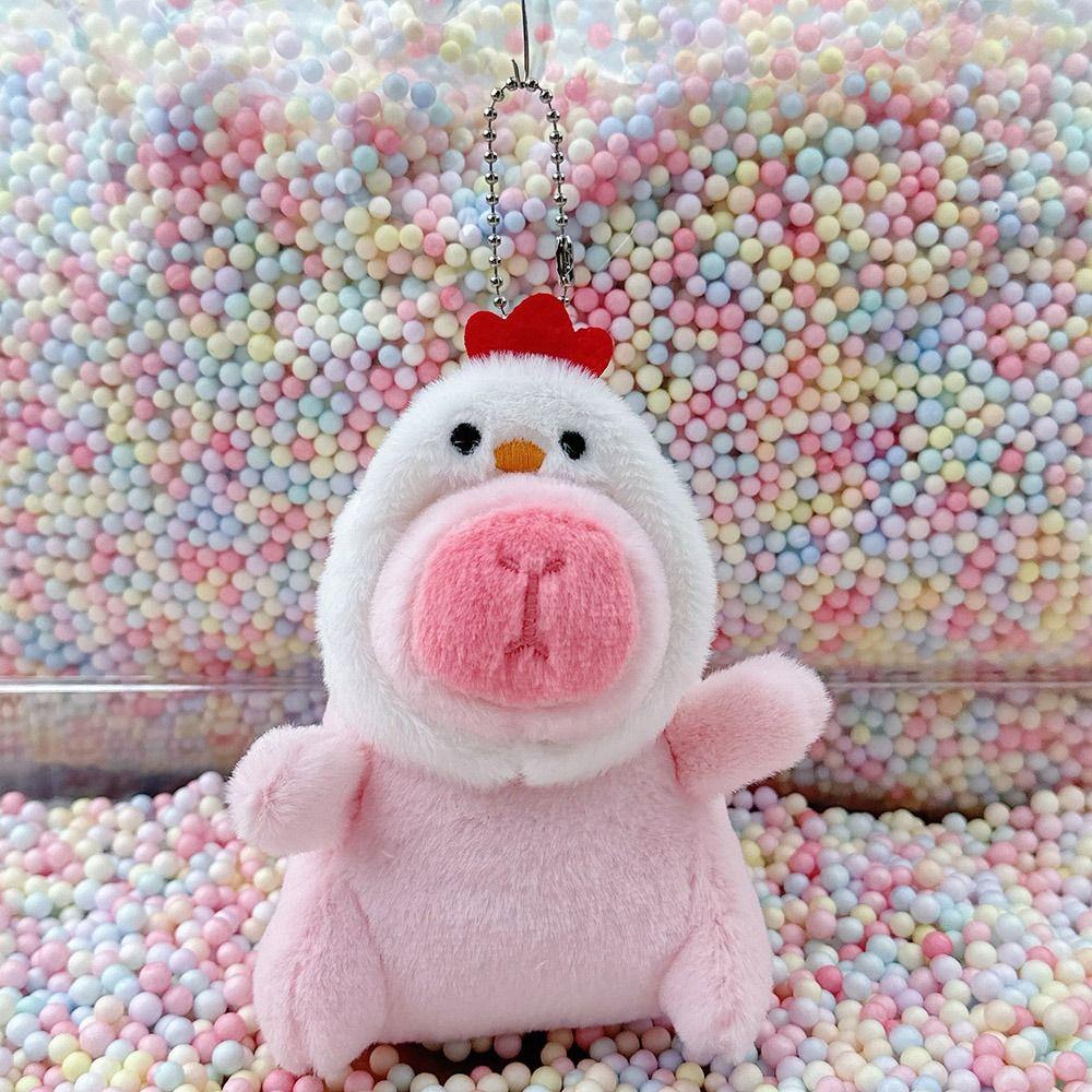Pink Plush Capybara Doll Toy Stuffed Animals Keychain Pendant Car Ornament Bag Decoration Cartoon Capybara Doll Birthday Gift