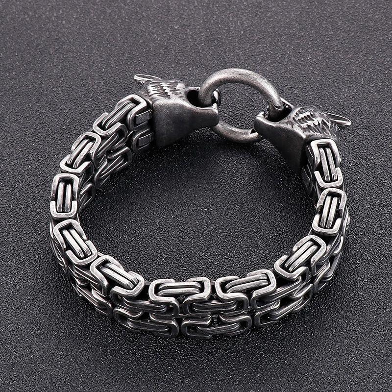 Браслет из нержавеющей стали Nordic Viking с двойной головой волка, мужской ретро-панк