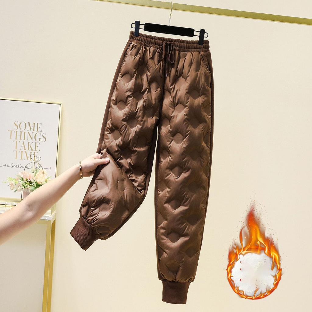 Утепленные теплые пуховые хлопковые брюки до щиколотки, повседневные толстые стеганые с подкладкой, женские брюки, корейская зимняя одежда для снега