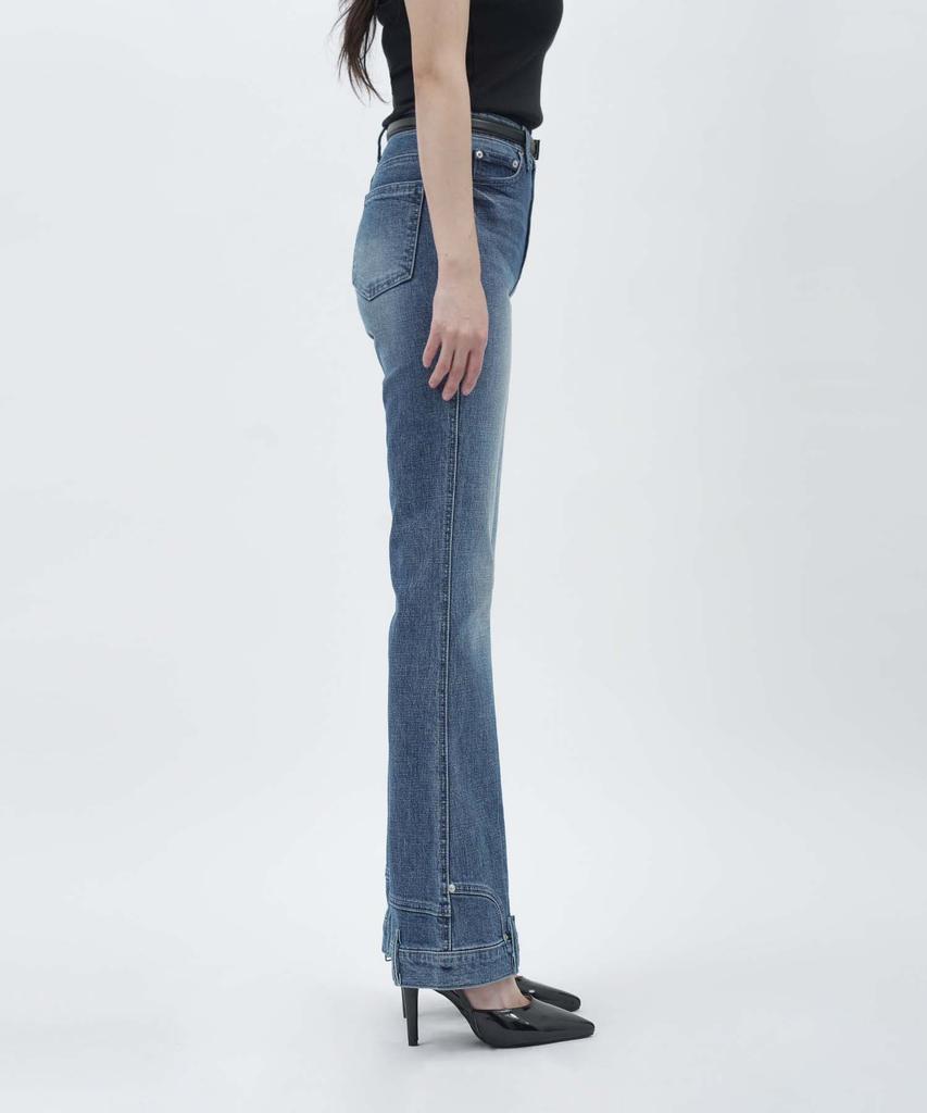 GOLDPERCENT Eyelet Hem Waistband Point Pocket Washed Bootcut Design Denim (Medium Blue / Women)