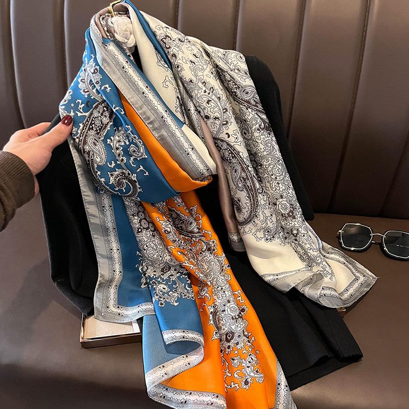Fashion Silk Scarf Women Shawls Female Cover Flowers for Traveling Sun Protect Sunscreen Beach Scarves Air Conditioning Wraps