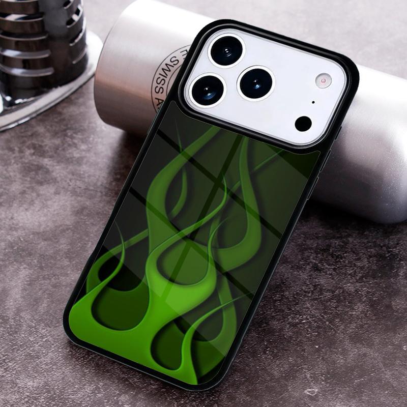 Чехол для телефона 'Зеленое пламя' для iPhone 17 16 15 Pro Max Air 14 13 12 11 Plus Ударопрочный чехол