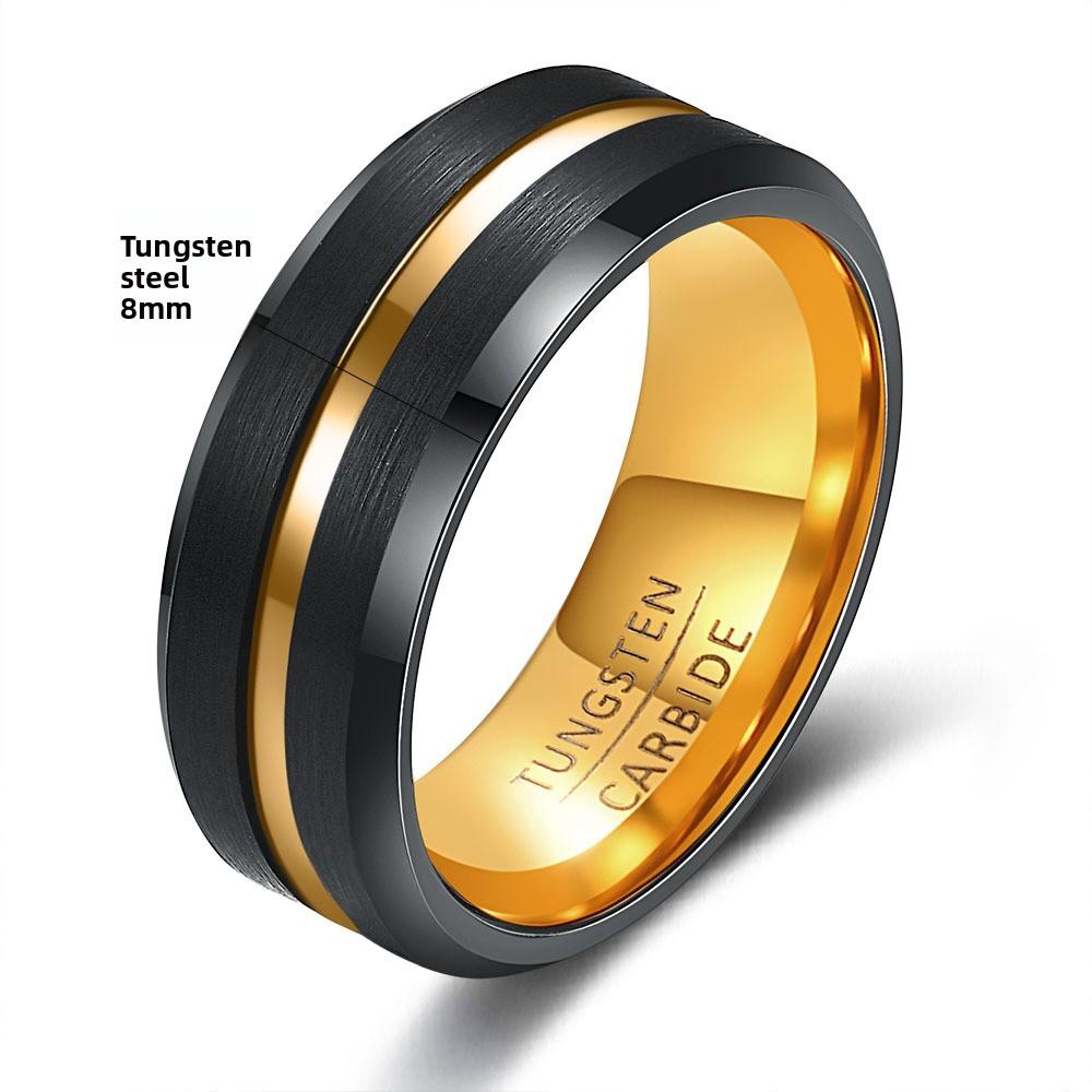 Tungsten Steel Simple Wide Band 6 8mm Grooved Brushed Unisex Two Tone Stainless Steel Ring