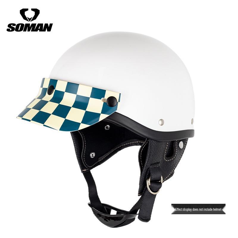 Retro Motorcycle Helmet with Three-Button Sunshade Brim - Half Helmet Design