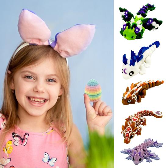 3D Printed Dragon Egg Colorful Egg with Dragon Inside Articulated Dragon Figurine Flexible Fidget Toy for Kids Easter Basket Stuffers