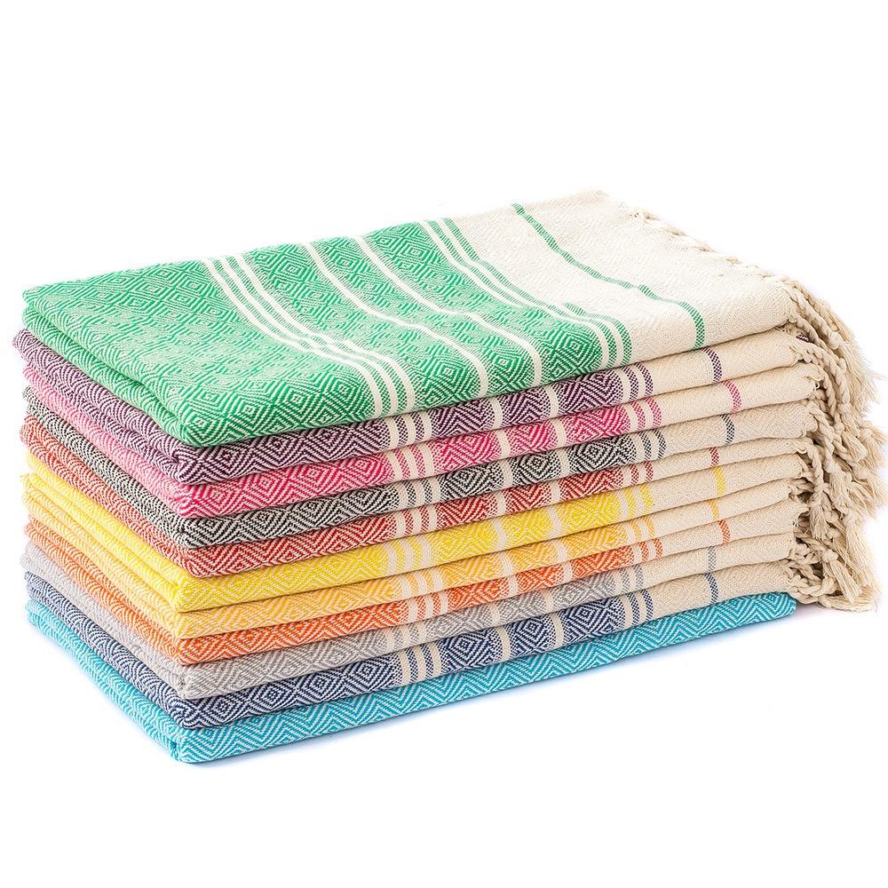 Striped Logo Sand-Free Outdoor Summer Travel Bath Pool Swim Use Colorful Cotton Turkish Beach Towel With Tassel