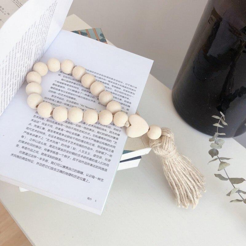 Гирлянда из деревянных бусин в деревенском стиле, декор для стен, украшения в стиле бохо, плетеные кисточки, настенные подвески