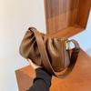 Women PU Fashion Shoulder Bag Solid Color Stylish Crossbody Bag Cloud Messenger Bag Ruched Clutch Purse Outdoor Travel Bag