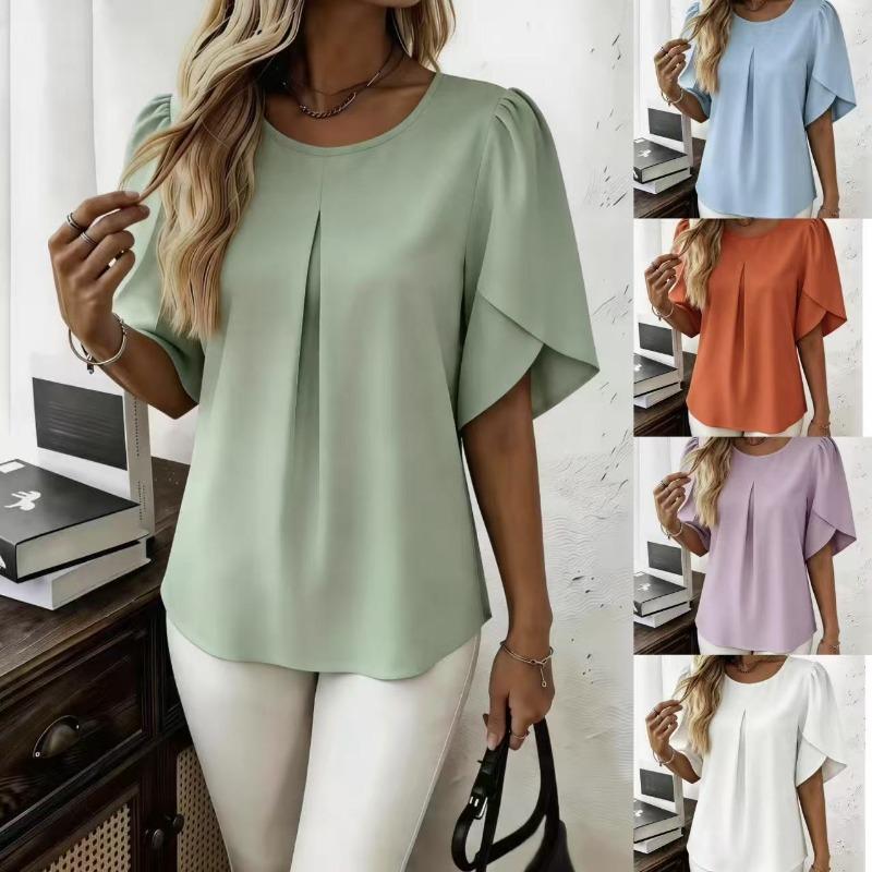 GMXIA Women's Fashion Short Sleeve O-Neck Summer Spring Casual Blouses & Shirts