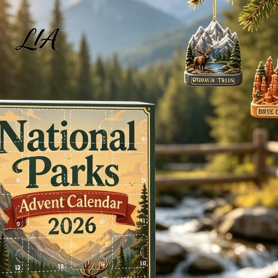 Decorative Christmas Ornament National Parks Advent Calendar 2026, 24 Days Coutdown to Decoration with 2D Acrylic Landscape Hanging Ornaments, Holiday