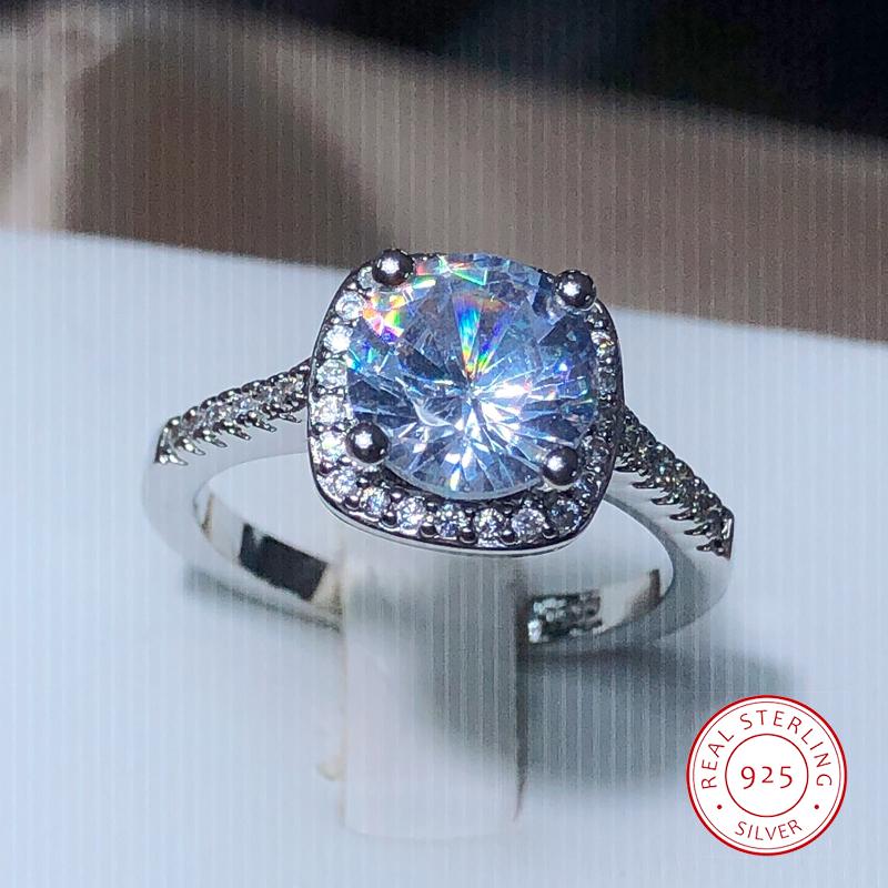 Классическое квадратное кольцо с белым цирконием для женщин Штамп Мода Вечеринка Подарок на День святого Валентина