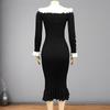 Women Fashion  Knitted Retro Elegant Ruffled Dress Slim Ruffle Edge Long Dress Gown Slim Knitwear Women  Robes