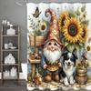Cute Dwarf Dog Sunflower Flower Butterfly Shower Curtain, Bathroom Decorative Shower Curtain, Waterproof Shower Curtain with Hoo
