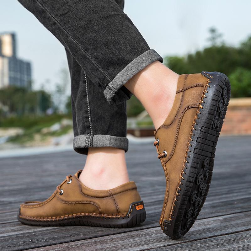 Handmade Flats for Men High Quality Mens Casual Shoes Leather Moccasins Lace Up Men Business Shoes All-match Male Walking Shoes