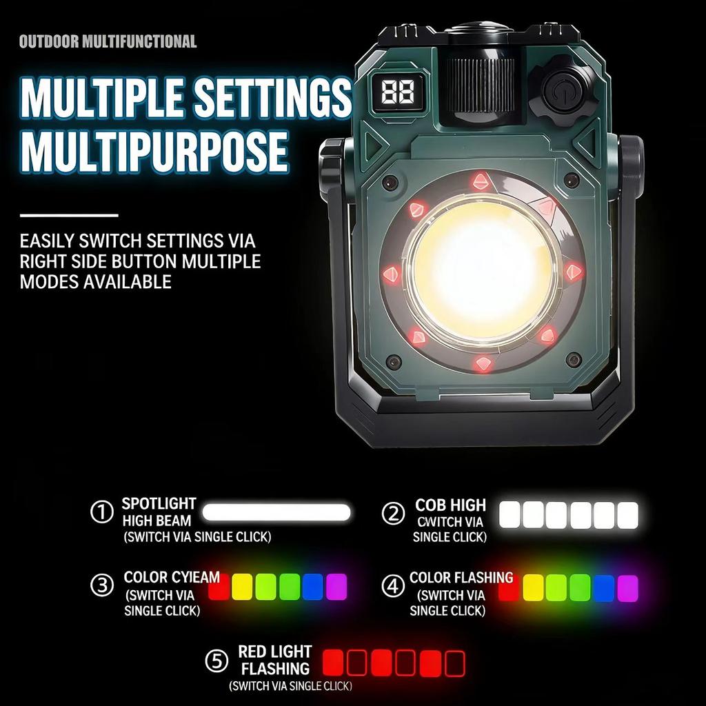 2026 New Type-C Rechargeable COB Magnetic Solar Powered Multi Light Source LED Camping Light Work Lantern Emergency Hiking IP44