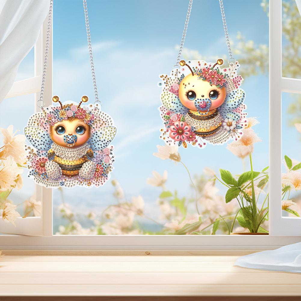 2 шт. Тема Пчелы 2D Плоские DIY Особой Формы Стразы Алмазная Живопись Подвески на Окно Набор Алмазной Живописи Домашний Декор Стены Поделки