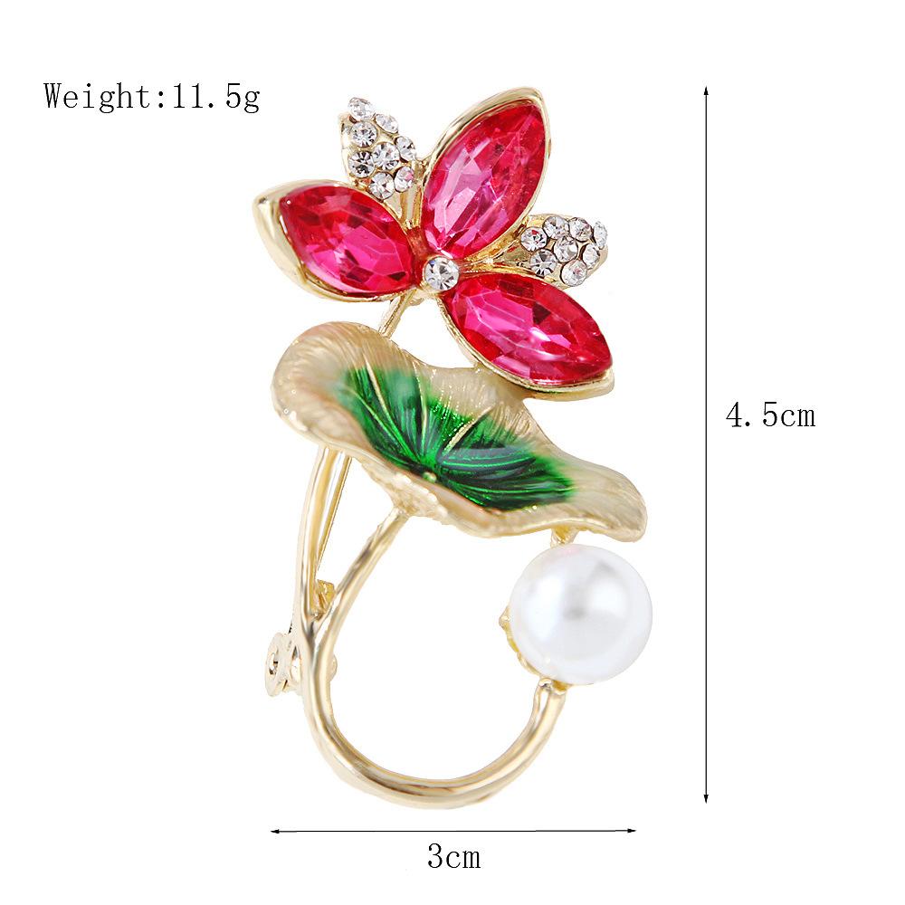Personalized Lotus Leaf Lotus Pearl Diamond Alloy Oil Drop Brooch Brooch Brooch Women's Clothing Accessories