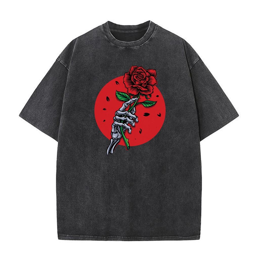 American Punk Rose Graphic Tee Vintage Washed Short Sleeve Top