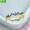 925 Sterling Silver Rings For Women Yellow Gold Minimalist Thin Ring Blue Zircon Wedding Bands Stacking Engagement Ring Jewelry