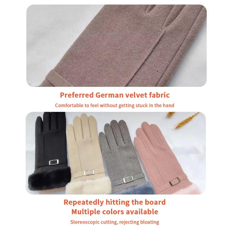 Осенне-зимние теплые замшевые перчатки с бархатными утолщенными плюшевыми декоративными манжетами, уличные перчатки для катания на лыжах с сенсорным экраном и защитой от холода