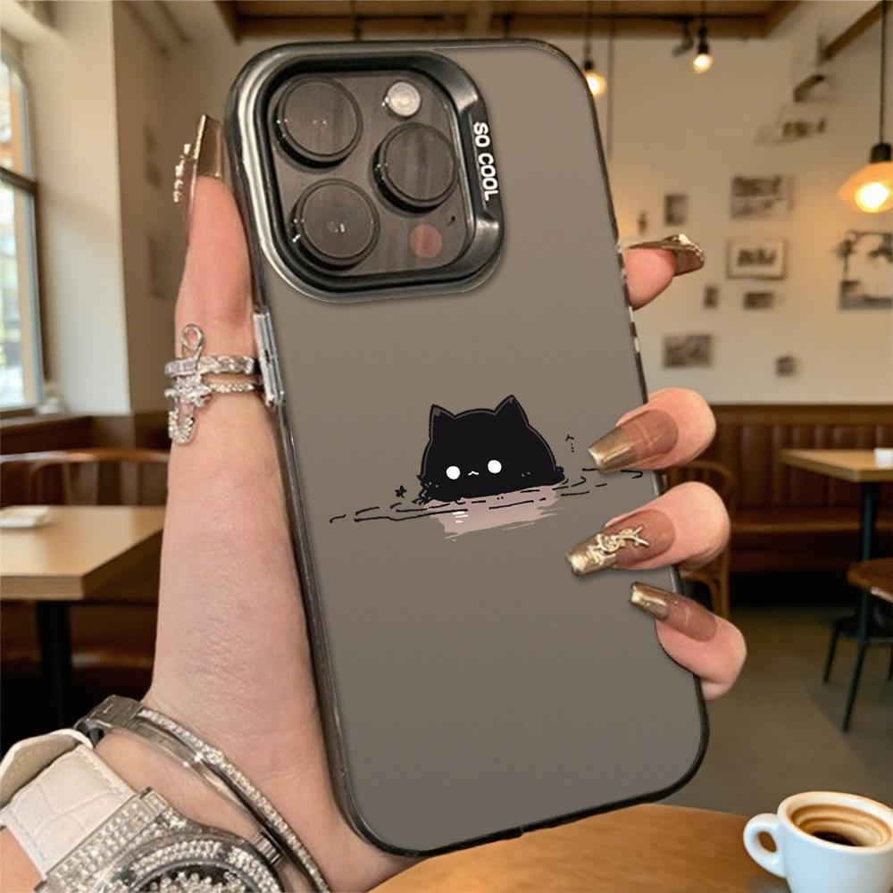 Милый Черный Кот в Воде Жесткий Чехол для Телефона для Iphone 16 15 14 13 12 11 Pro Max Mini Ударопрочный Защитный Чехол от Царапин